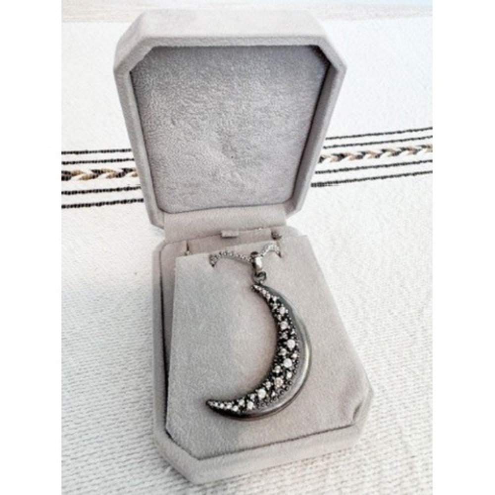 RARE Authentic Kendra Scott Pavé CZ Crescent Moon Adjustable Bolo Necklace